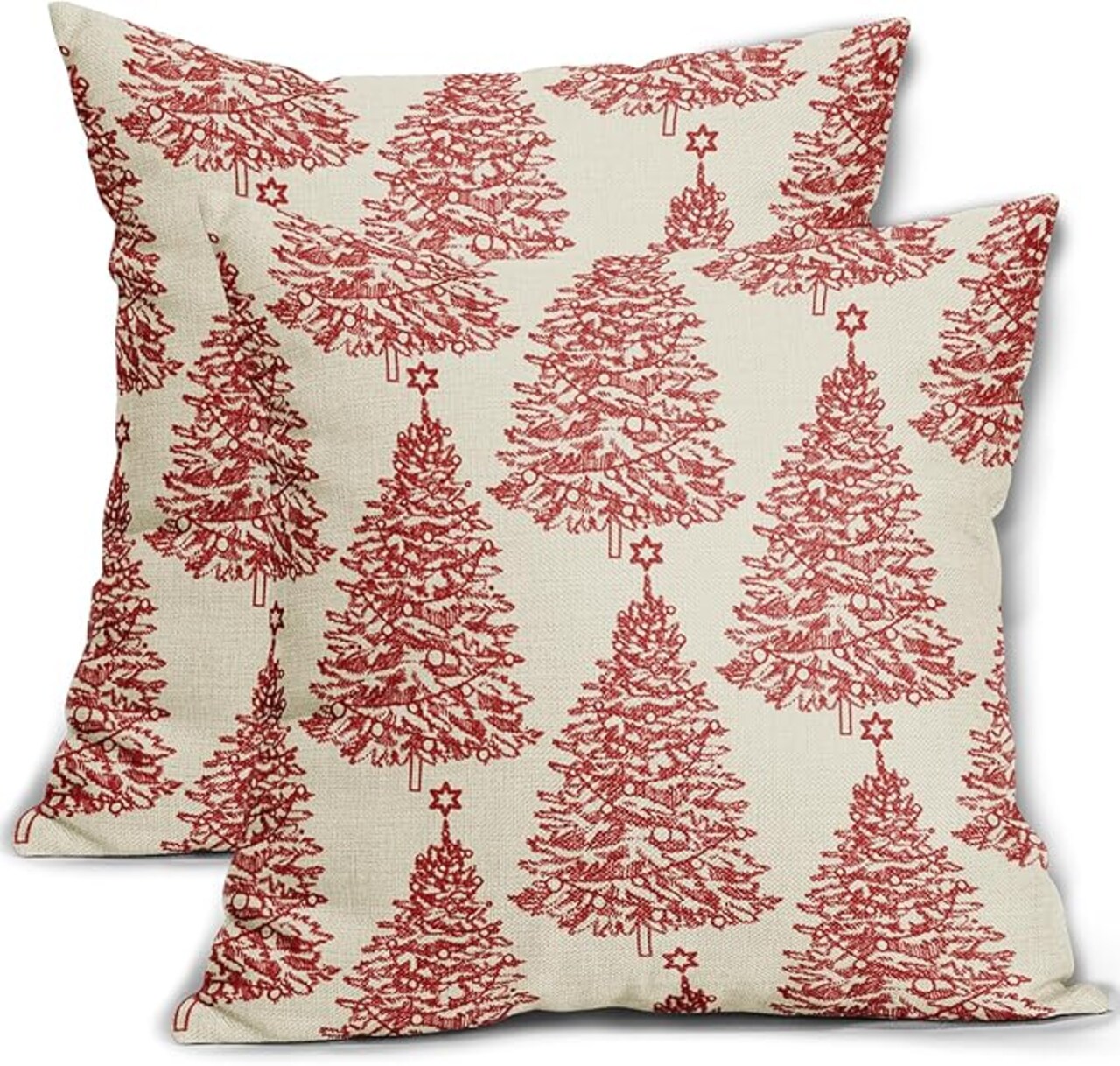 Christmas Pillow Covers 18x18 Set of 2 Red Xmas Tree Star Rustic Winter Print Decorative Outdoor Pillowcases Farmhouse Vintage Holiday Decorations Throw Cushion Case Decor for Couch Sofa Bed